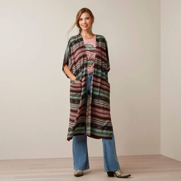 Ariat Tops - Ariat Duster Serape Womens M/L Striped‎ Southwestern Kimono Jacket Top Cardigan